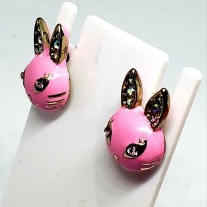 Jeweled Earrings bubble gum pink bunnies studs